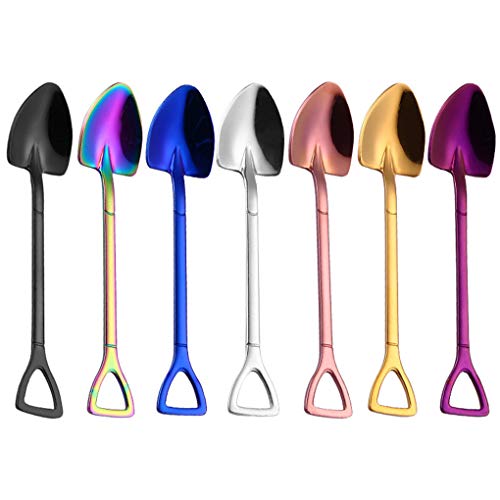 Rolin Roly 7 Pezzi Mini Cucchiaini da Caffè Arcobaleno Acciaio Inox Cucchiaini da Dessert Gelato Tèdolce Pala Design Dessert Spoon Rainbow (A Tipo/7 pezzi)