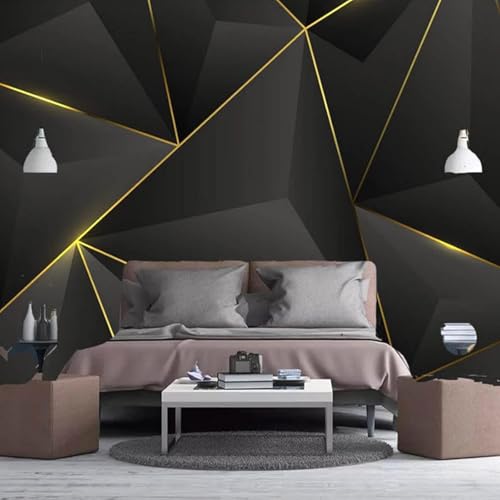 Tzxztt Tridimensional Negro Geométrico Dorado Líneas Moderno Papel Pintado 3D Seda Texturizada Primera Calidad Neutros Material Ideal Para SalóN Dormitorio-200cm×140cm