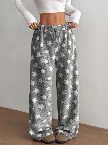 Image of ZAFUL Women's Fuzzy Plush Pajama Pants Wide Leg Pj Bottoms Lounge Pants