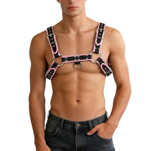 Générique Harnais de poitrine pour homme en cuir synthétique avec boucles en métal - Harnais réglable de style motard avec plusieurs sangles - Accessoire...