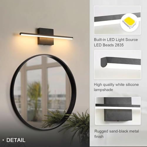 Image of Modern Bathroom Vanity Light 16 Inch, 14W Black Bathroom Light Fixture Over Mirror, Dimmable 5CCT LED Wall Sconce Lighting for Restroom Mirro