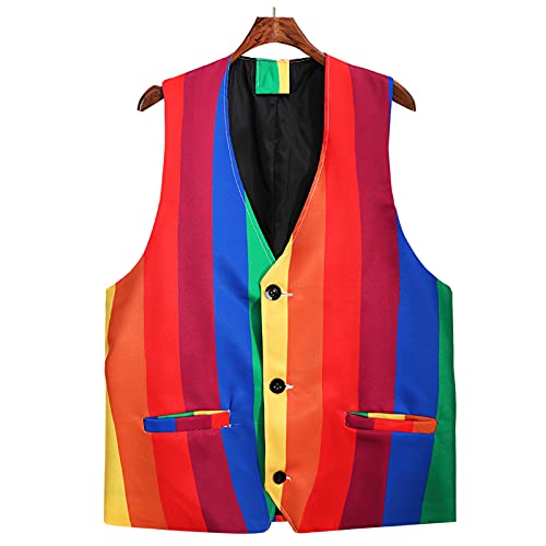 Mens Colorful Striped Suit Vest Buttons Stylish Dress Slim Fit Waistcoat Tops For Dinner Wedding, Party Red #TOP5