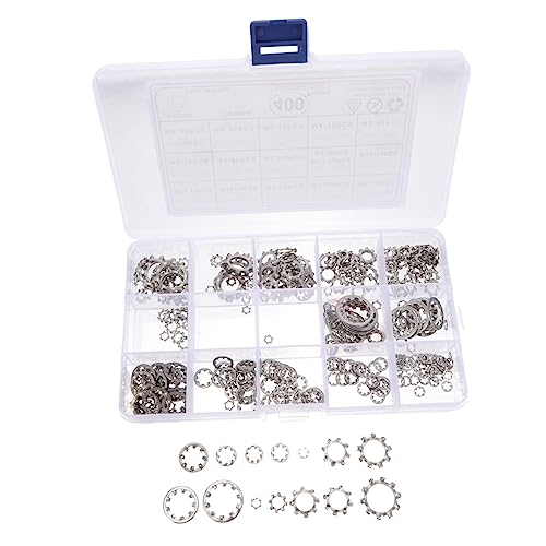 MUCKLILY 400 Pcs Stainless Steel Lock Washers Assortment External Internal Serrated Washers M2-