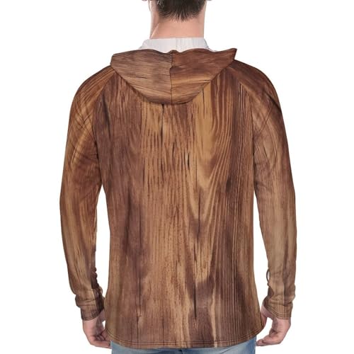 Men's Sun Protection Hoodie Shirts UPF 50+ Long Sleeve Rash Guard Brown Wood Grain Sun Shirt Outdoor3