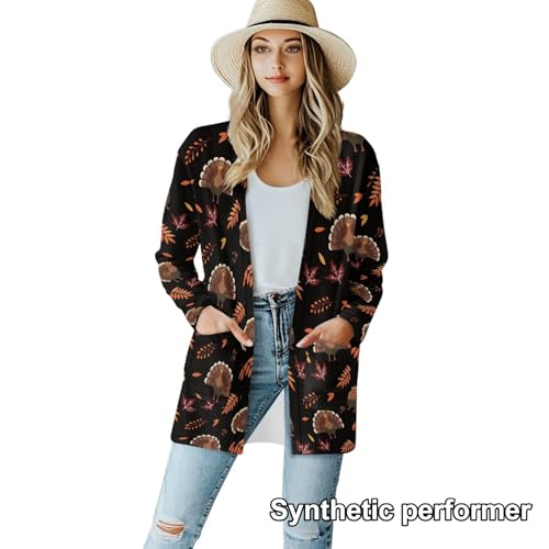 Image of Fall Maple Leaf Cardigan Sweaters for Women Long Sleeve Cardigan Soft Drape Open Front Dusters V-Neck Jackets Dressy