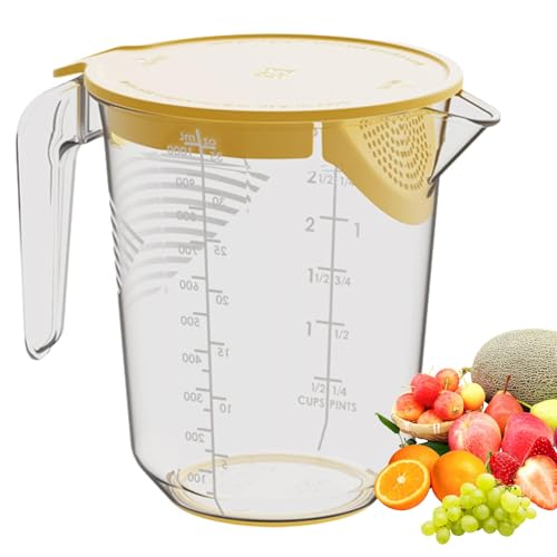 Caraffa graduata da 1000 ml con manico e coperchio filtrante per farina, tritate, zucchero, latte, liquido per uova