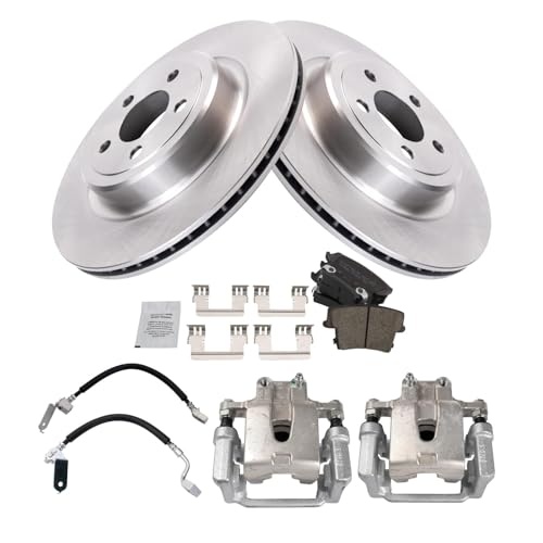 Image of TRQ Rear Brake Pad and Rotor Set Ceramic Rotors Calipers Compatible with 2006 2009 2011 Dodge Charger
