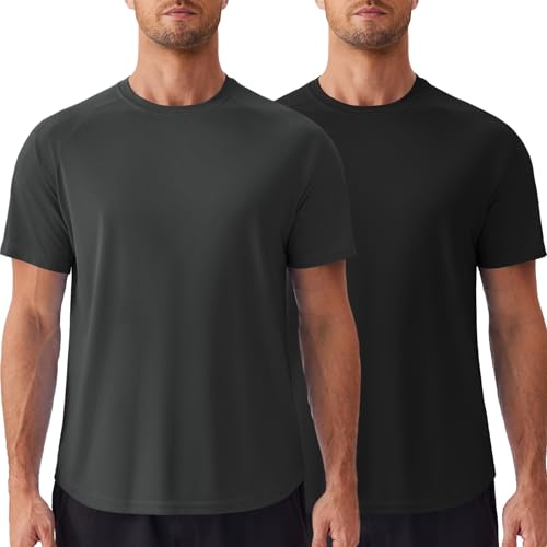 PINSPARK Mens 2 Pack UPF50+ Sun Protection Swim Surf Short Sleeve Athletic Shirts Rash Guard Quick Dry Performance Shirts