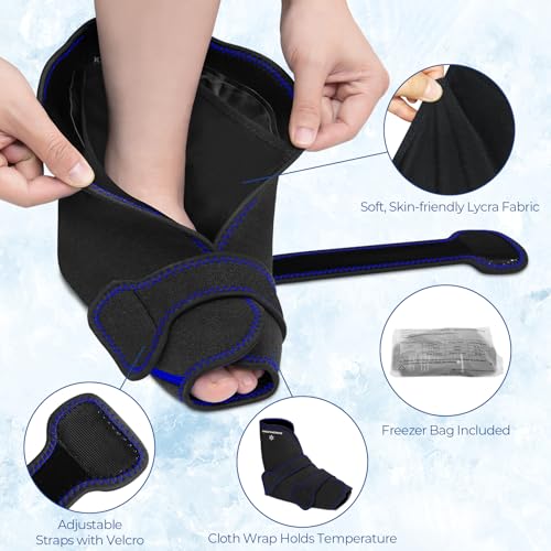 Image of KingPavonini Ankle Foot Ice Pack Wrap for Sprained Ankle /Surgery Recovery, Reusable Gel Ice Packs for Feet Injuries, Plantar Fasciitis, Achilles Tendonitis, Hot /Cold Therapy, XL (1 Wrap+4 Gel Packs)