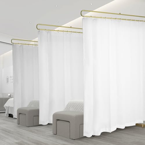 Gtouse Privacy Curtains for Room Divider, Metal Support Wall Mounted Privacy Curtain, U-Shape Portable Room Divider Curtains for Fitting Room Beauty Salon Bedroom and Hospital,1 Panel, 7.54ft (White)