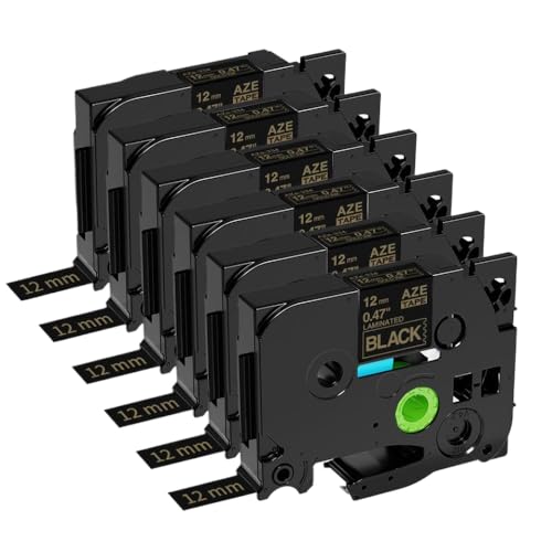 6PK TZE-231 BLANC 12mm���x�����[�J�[�p�̌݊����̂���e�[�vTZ-231 221 211���f����PT-H100���x���v�����^�[�ɓK�����܂�(Gold on Black 6pk)