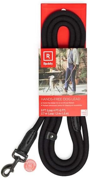 Reddy by Petco Hands-Free Rope Leash for Dogs Black 9-ft Long 5/8-in Wide