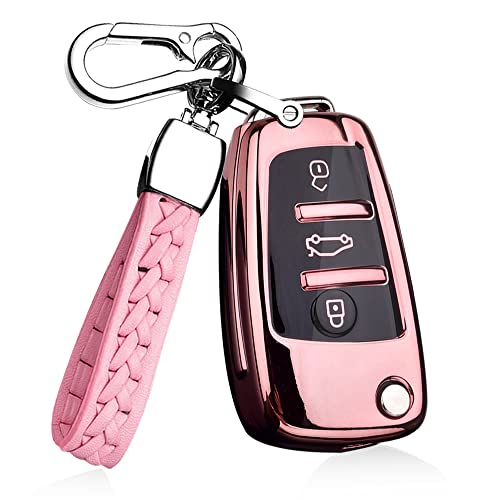 Ontto Coque De Protection à Rabat En TPU Pour Clé Audi (A3, A4, A5, Q3, Q7, TT...) Et Seat Exeo - Avec Anneau, Liseré Doré