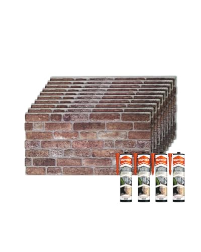 IZODEKOR Styropor 3D Wandpaneele Bausatz - Wandverkleidung mit Klebstoff Abdichten | Altes Schloss (10 x Stück Paneele & 4 x Klebstoff Abdichten enthalten)