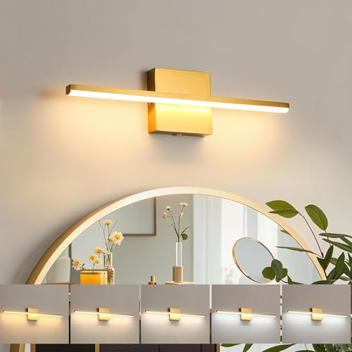 fengkiop Brushed Gold Vanity Light 16 Inch Modern Bathroom Light Fixtures 14W Wall Vanity Lamp Over...
