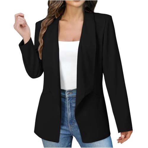 Womens Blazer 2025 Fall Fashion Long Sleeve Open Front Suit Jackets Lapel Padded Shoulder Business Casual Outfits2