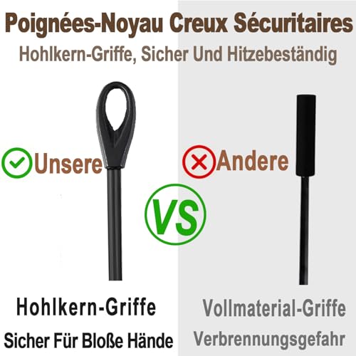 Amagabeli 25.2″(64cm) 5- tlg.Kaminbesteck Sets Schmiedeeisen und Innenausstattung Kaminzubehör Holzhalter Kaminständer Feuerzange Schaufel Antikbürste Schornsteinschürhaken Holzofen (Schwarz)-4