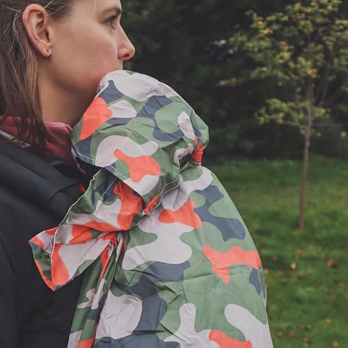 BundleBean - Babywearing - Protector de lluvia ligero (camuflaje caqui) - Portabebés impermeable y resistente al viento, incluye bolsa de almacenamiento, tela impermeable suave y sedosa, ajuste