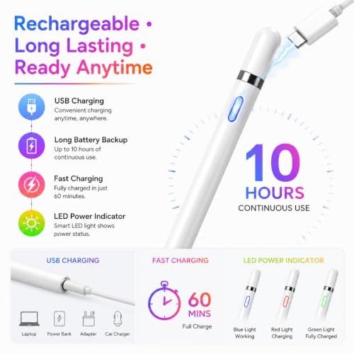 Image of Universal Stylus Pen for iPad & Android Tablets Fast Charging, High Precision Tip, Magnetic Design, USB-C Cable Included - Smooth Writing & Drawing Pencil (White) (White-B)