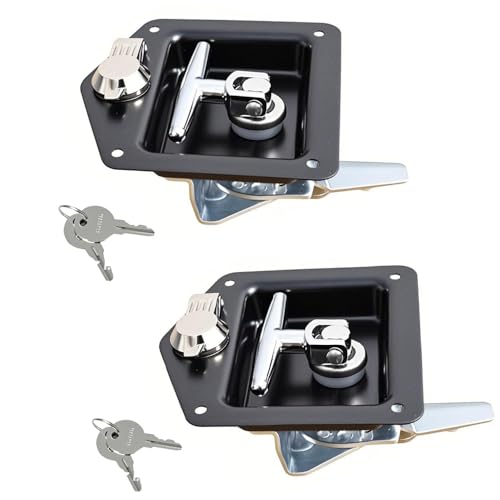 T Handle Latch Rv Truck Door Tool Box Lock Replacement with Keys Gasket Stainless Steel T-Handle Lock 2Pcs/1pc (Black-2pcs)