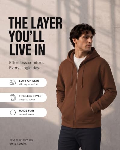 Image of Nobero Classic Zipper Hoodie for Men | Zip Up Hoodies for Men | Regular Fit | Full Zip Closure | Drawstring Hood | Zipped Hooded Sweatshirt | Cotton Rich Zipper Fleece Hoodie