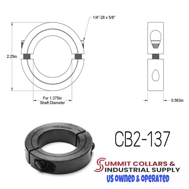 Summit Collars Shaft Collar Bore 1-3/8'' Double Split Black Oxide Set Screw Durable Shaft Collars Suitable for Machinery and Industrial Use 2 Pieces