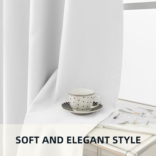 YSTELLAA Gardinen Vorhänge 2er Set, 140×260cm, Verdunklungsvorhänge Mit Ösen, Thermovorhang Kälteschutz Blickdicht, Schallschutz Vorhang Schlafzimmer, Outdoor Vorhang, Weiß