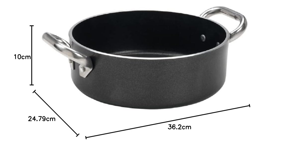 Pentole Agnelli ALSA2106SS28 Alblack Casseruola Bassa con Maniglie, Alluminio, Nero, 28 cm