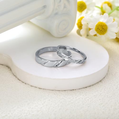 Personalized Engraved Diamond Couples Rings Wedding Band Sets For His & Hers 10K 14K 18K Gold/Sterling Silver Engagement Ring Anniversary Valentine's Day Christmas Birthday Jewelry Gift3