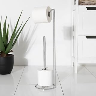 AAMEN Free Standing Chrome Toilet Roll Holder, Free Standing Toilet Roll Holder, Toilet Tissue Paper Roll Storage Holder, Toilet Roll Holder With Heavy Duty Base-no Drilling Required (H55 X D16cm)