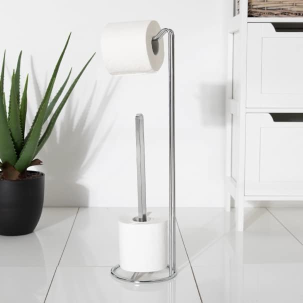 AAMEN Free Standing Chrome Toilet Roll Holder, Free Standing Toilet Roll Holder, Toilet Tissue Paper Roll Storage Holder, Toilet Roll Holder With Heavy Duty Base-no Drilling Required (H55 X D16cm)