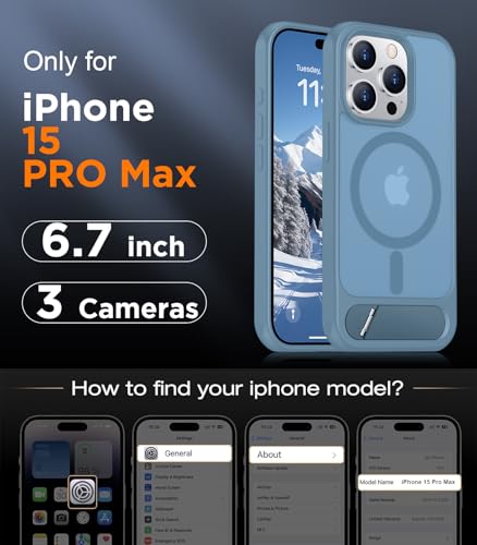 Image of Magnetic Compatible with iPhone 15 Pro Max Case, [Built-in Invisible Kickstand][Compatible with MagSafe][Military Grade Shockproof] Slim Translucent Matte Phone Case for iPhone 15 Pro Max 6.7 inch