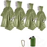 アルミポンチョ サバイバル エマージェンシー シート ブランケット サバイバルシート 静音 アルミシート 防災グッズ 緊急 非常 用 遮熱シート (防水・防風・防寒・保温・防災・遮熱シート) 90%の体熱を保つ フード付き (4枚) (グリーン)