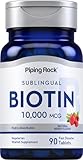 Piping Rock Biotin 10000mcg Fast Dissolve Tablets | 90 Count | Berry Flavor Sublingual Pills | Max Strength and High Absorption | Vegetarian, Non-GMO, Gluten Free Supplement