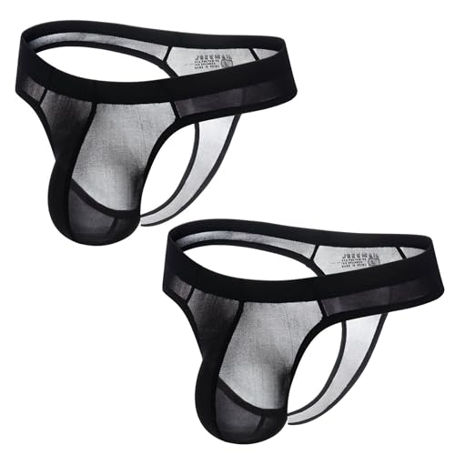 JOCKMAIL Men's Thong Underwear G-Strings Ice Silk Bikini Underwear Low Rise T-Back Under Panties