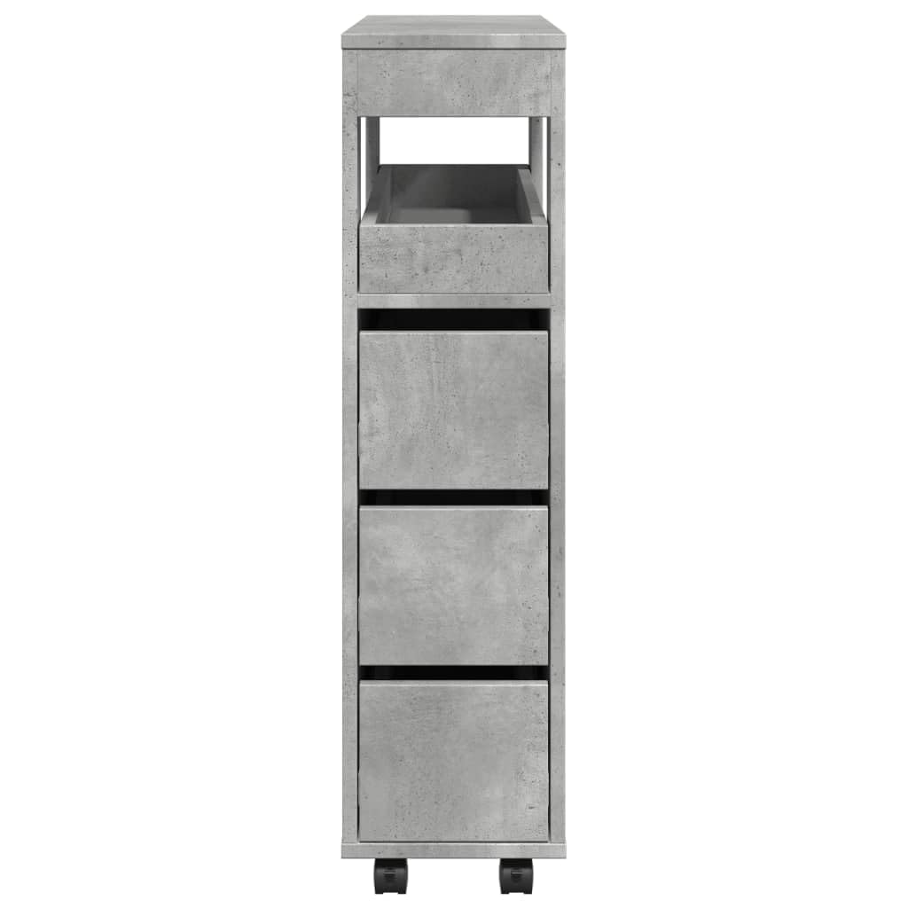 Armadietto da bagno e cucina stretto, grigio cemento, con ruote, 65 x 23 x 90 cm, in legno, stabile, mobile, con cassetti, per bagno, cucina o soggiorno