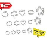 Cookie Cutters 15 PIECE SET by Immys - HIGH QUALITY Biscuit Cutter Set With FREE RECIPE - Create Perfect Shaped Cookies - Star Round Heart Gingerbread Man Flower - Mini Cookie Cutters For Kids