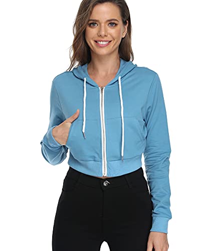 Dilgul Sweat Femme Sweat à Capuche Sweat Shirt Manche Longue Zippé Sport Sweatshirts Veste avec Poches Bleu X-Large Cover