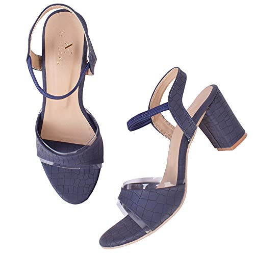 XE Looks Transparent Textured Navy Block Heels For Women (B09FZ6H4QF) Amazon Price History, Amazon Price Tracker