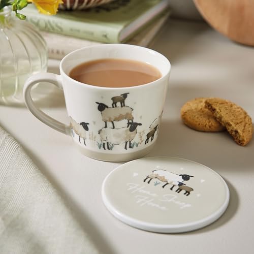 Cooksmart Highland Sheep Mug & Coaster Ensemble | British Designed New Bone China Drinkware with Matching Coaster | Rustic Sheep & Nature Motif | Dishwasher & Microwave Safe - Image 3