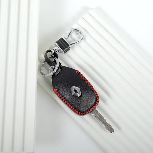 Image of Leather Smart Car Key Cover Case with Metal Hook Keychain for Reanualt Triber, New Kwid, New Duster(Black)