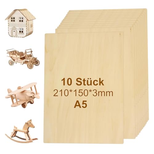 Sperrholzplatte 3mm/2mm - 10-20 Stück Sperrholzplatte 2-3mm A3-A5 Sperrholz Sperrholz Holzplatte Laserbearbeitung Speziell Geeignet für DIY-Holzarbeit Modellierung Malerei (A5-3mm-10pcs)