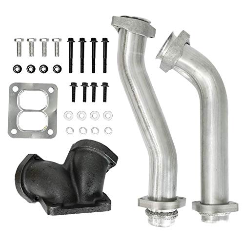 BLACKHORSE-RACING Turbo Diesel Exhaust Up Pipes & Gaskets + Y Pipe Kit Compatible with 1994-1997 Ford 7.3L Powerstroke Diesel OBS 7.3 - Replace # F4TZ-6K854-A, F4TZ-6K854-D, F6TZ-6K854-A, 1824434C1