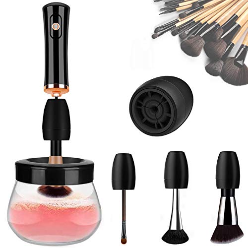 Christmas Day Gift Makeup Brush Cleaner and Dryer Electric Brush Cleaner Machine Automatic Brush Cleaner Spinner, Super-Fast Deep Cosmetic Brush Spinner for Makeup Brushes (Black)