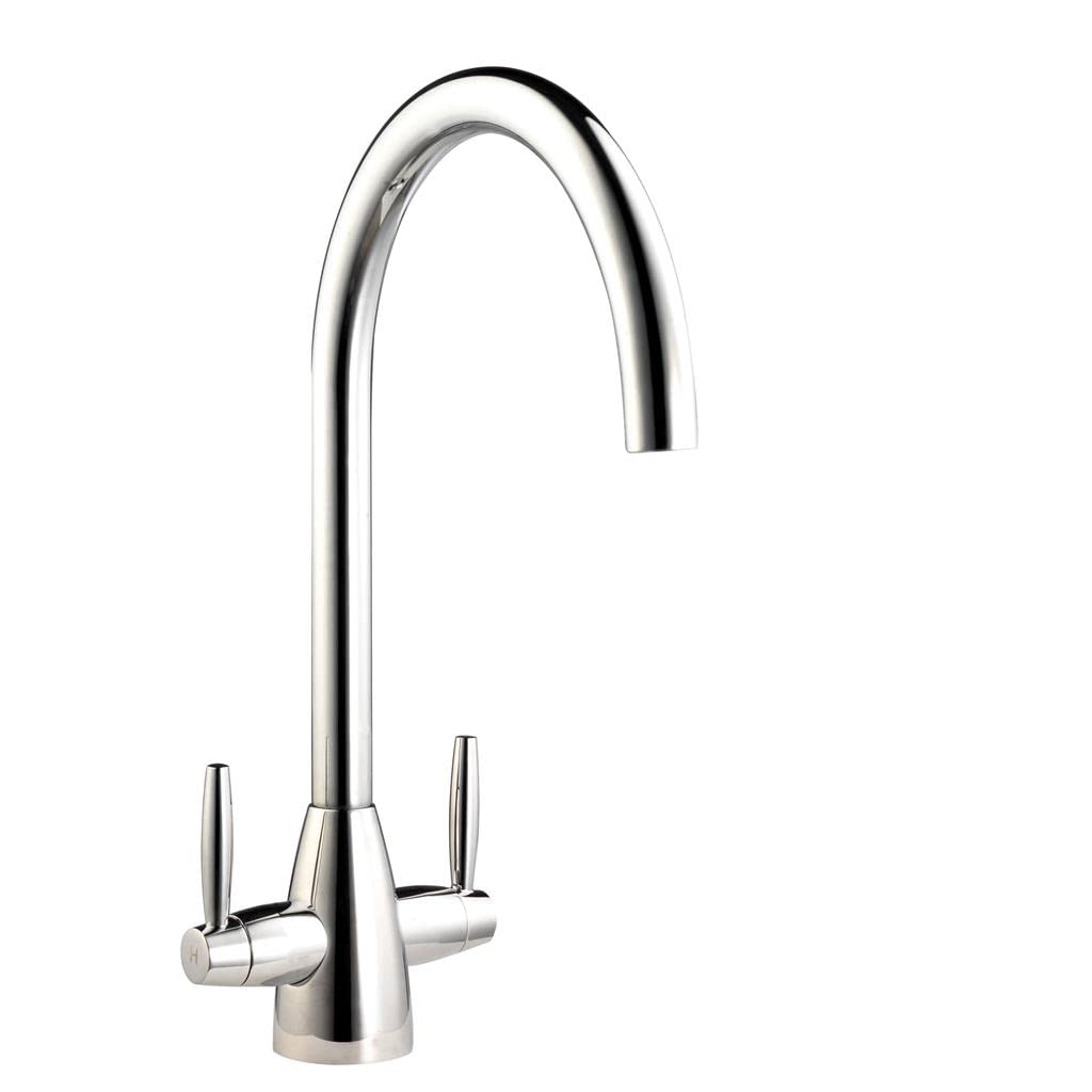Liquida Chrome Lt03ch Monobloc Swan Neck Twin Lever Kitchen Mixer Tap