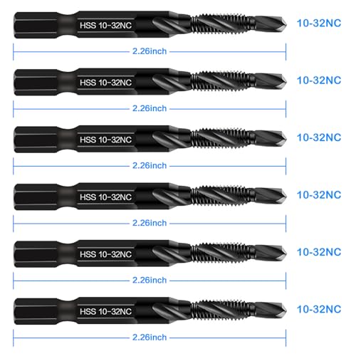 image for DKIBBITH 6-Piece 10-32NC Combination Drill Tap Countersink Bit Set SAE