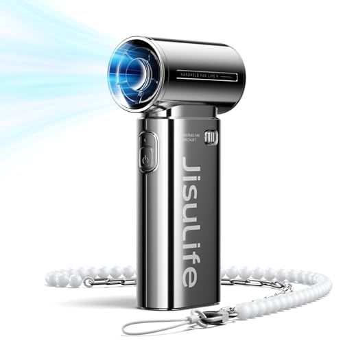 Image of JISULIFE Portable Handheld Fan Life9, Turbo Power High Speed Air [18H Max Cooling Time], 5 Gear Wind, 5000mAh Rechargeable, Mini Pocket Design, Personal Fan for Travel Concerts Camping Makeup - CHROME