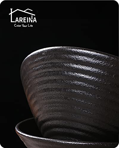 Lareina Ceramic Japanese Ramen Bowls, 2 Sets (6 Piece) 60 Ounce, Large Noodle Soup Bowl With Matching Chopsticks And Spoons For Asian Pho Udon Soba, Matting Black #TOP6