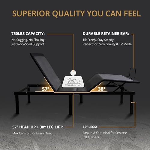 Image of EGOHOME Split King Adjustable Bed Frame and 14 inchCooling Memory Foam Mattress | Zero Gravity, 12 inch Removable Legs, Wireless Remote, Head and Foot Incline, Anti Snore, Zero Clerance Easy Assembly