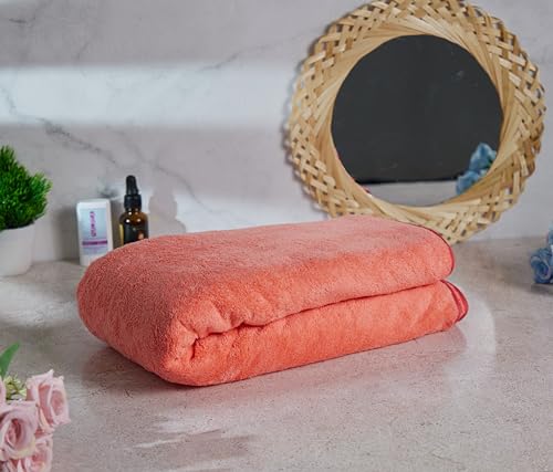 Image of Fezora Microfiber Towels for Bath-Soft Coral Fleece Towel with Extra Soft Plush & Quick Dry Large Size Towels Hook Quick Dry Super Absorbent-Bath Towel for Men and Women-70 x 140 cm (Orange)